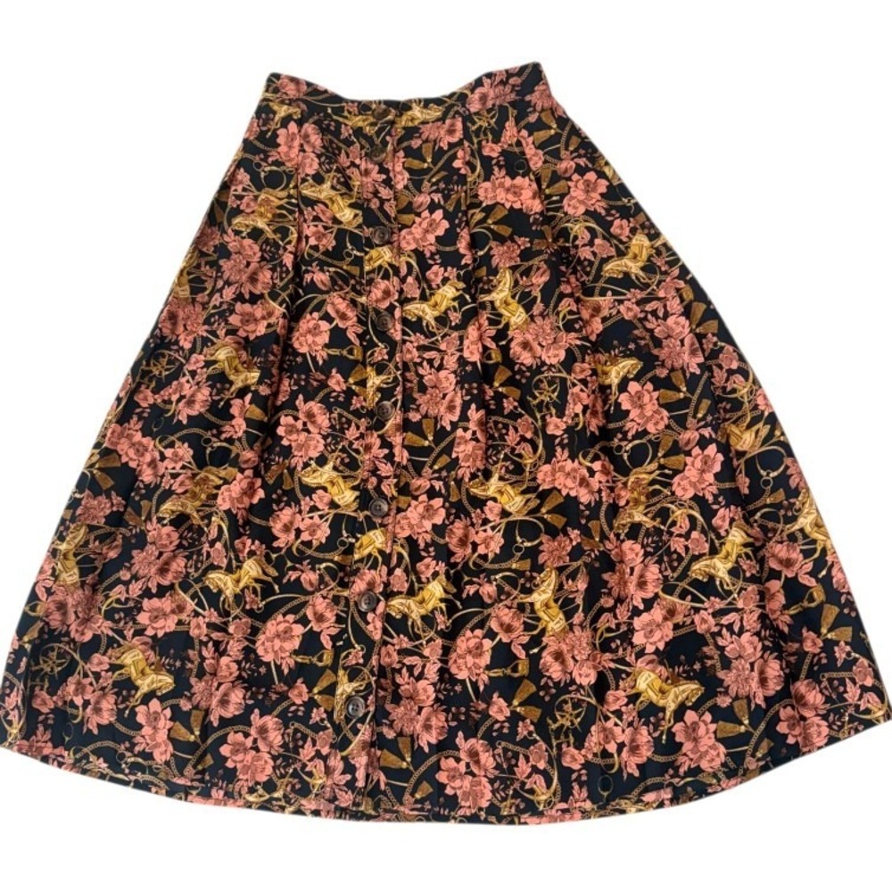 ModCloth Y2K Dark Floral Vintage Inspired Horse Chain Pleated Midi Skirt 2